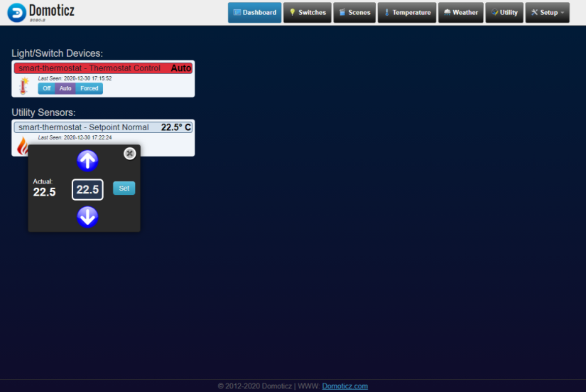Domoticz Opentherm thermostat ui