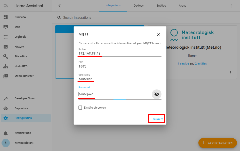 Home Assistant MQTT Integration Configuration